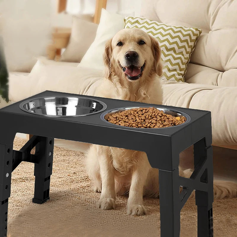 Adjustable Raised Dog Feeder with Double Stainless Steel Bowls